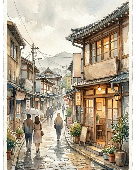 옛 서울 거리 풍경 빈티지 카페 장식화 4점