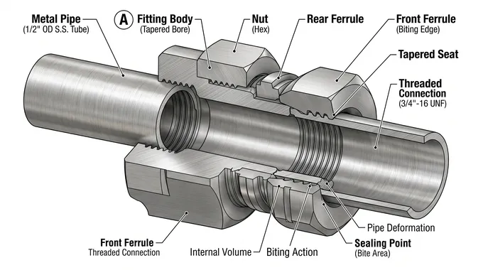 Technical cross-section of double ferrule fitting
