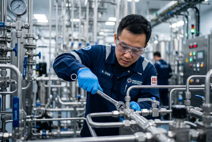 Engineer installing double ferrule fitting